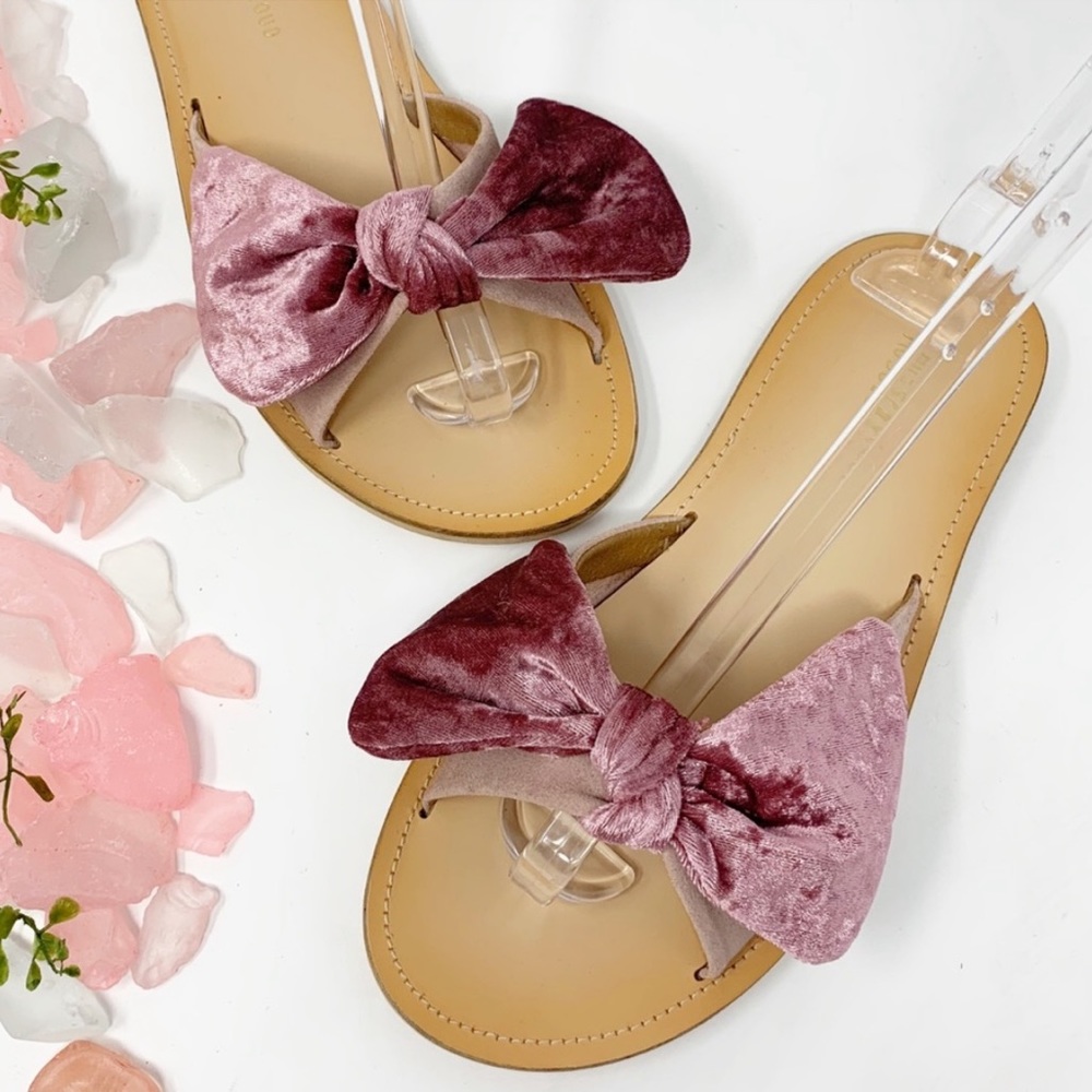 Musse & Cloud Pink Suede Velvet Bow Slides 10 NWOT